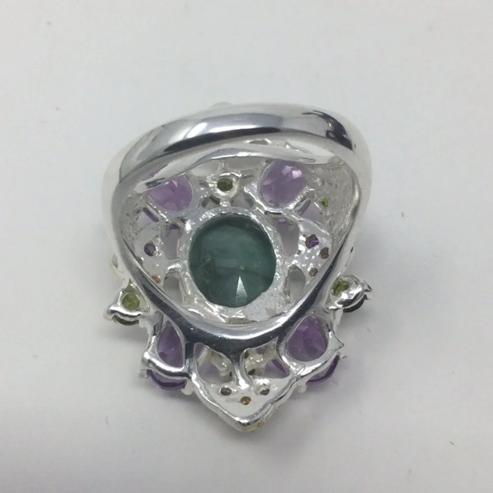 Genuine Natural Emerald & Amethyst Ring - Picture 6 of 7